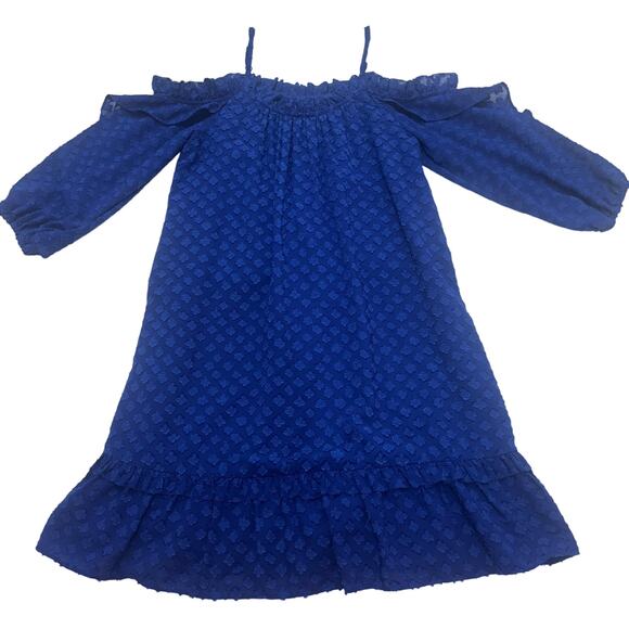 Kaari Blue Cobalt Patterned Open Shoulder Mini Dress Size M Party Date Night - Picture 1 of 8